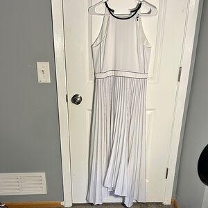 Banana Republic white high neck pleated midi dress